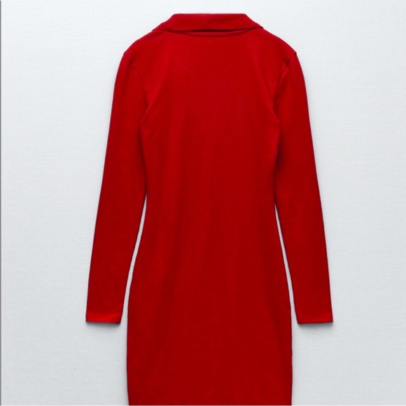 Zara Long Sleeve Polo V Neck Dress, LARGE, Red - Picture 4 of 6